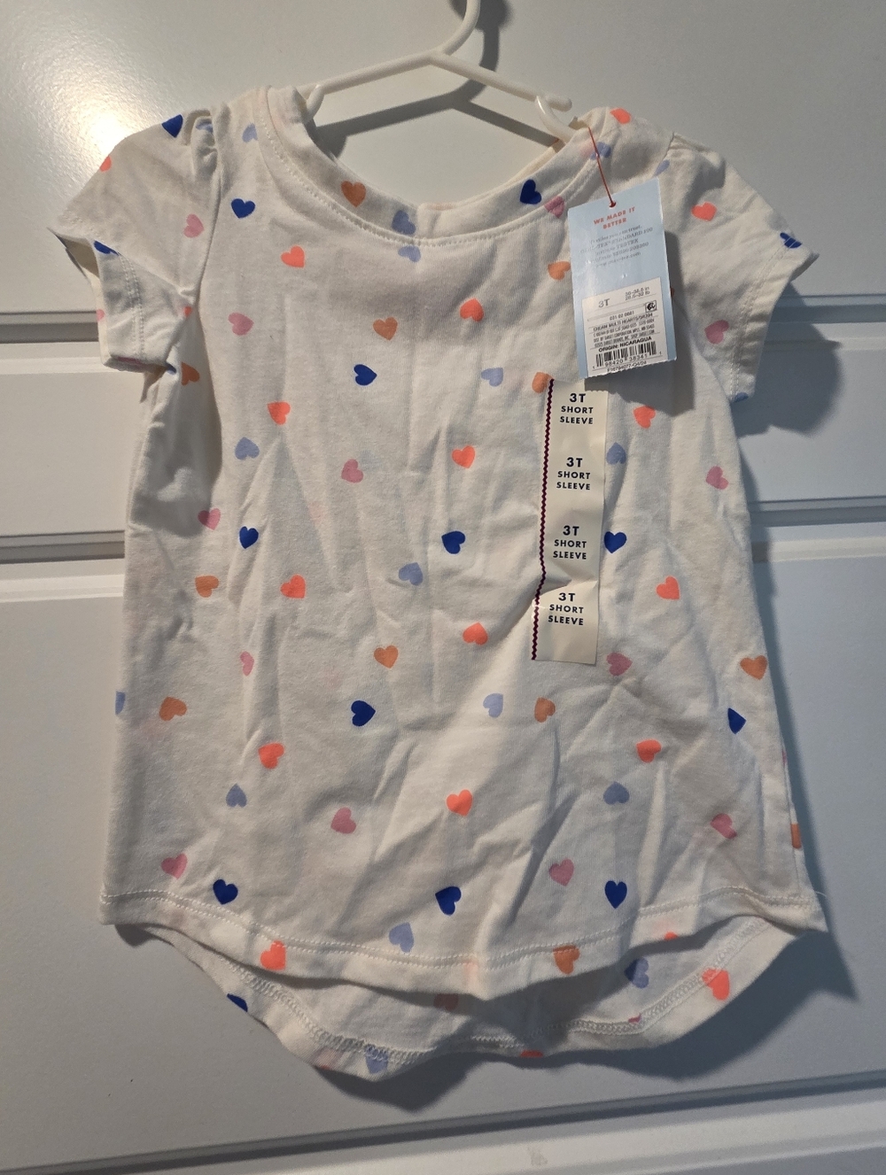 Cat & Jack White Short Sleeve Tee with Multicolor Heart Print 3T Nwt